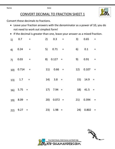 converting repeating decimals to fractions worksheet pdf